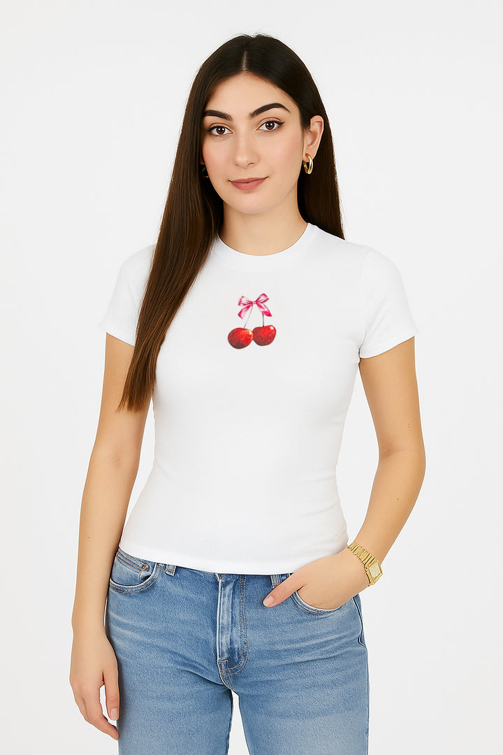 White Cherry Baby Tee